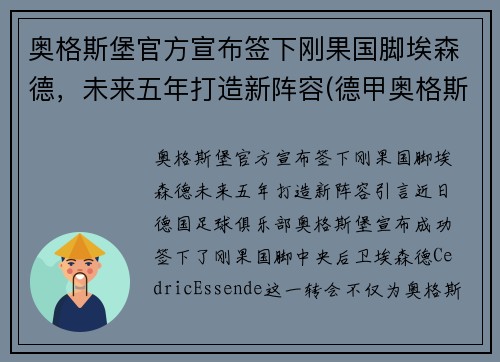 奥格斯堡官方宣布签下刚果国脚埃森德，未来五年打造新阵容(德甲奥格斯堡对勒沃库森)