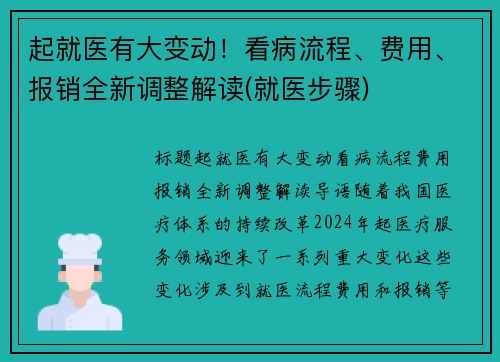 起就医有大变动！看病流程、费用、报销全新调整解读(就医步骤)