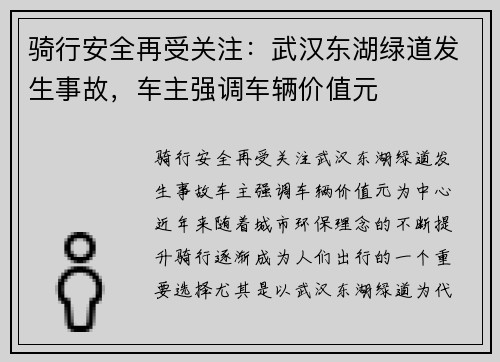 骑行安全再受关注：武汉东湖绿道发生事故，车主强调车辆价值元