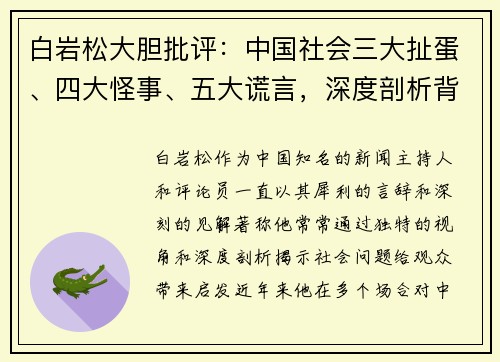 白岩松大胆批评：中国社会三大扯蛋、四大怪事、五大谎言，深度剖析背后的真相